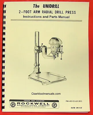 ROCKWELL-Delta Unidrill 14-846 2' Radial Arm Drill Press Owner Parts Manual 0621 • $29.98