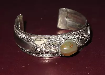 Vintage 2.75  Large Southwestern Mexican Style Silverplate Bracelet W/ Agate • $32.70