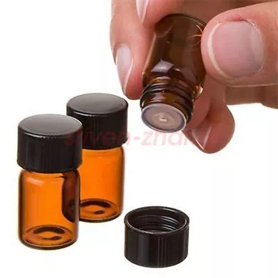 2-100Pcs 1ml 1/4 Dram Amber Glass Essential Oil Bottle Orifice Reducer With Cap • $6.52