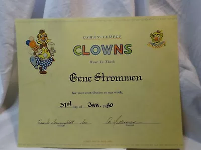 Original Vintage Clown Osman Temple Shrine Circus Awards Certificate Signed 8x10 • $14.99