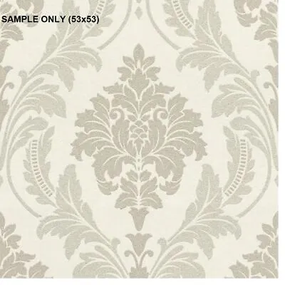 ** SAMPLE Rasch Glitter Damask Cream Beige Wallpaper (53x53) • £1.99