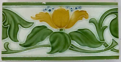 Tiles England Art Nouveau Majolica Antique Rare Vintage Floral 6x3 Inch • $33