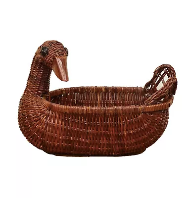£14.99 • Buy Woven Duck Wicker Basket Bird Shaped Egg Bread Storage Beak Rattan Vintage 