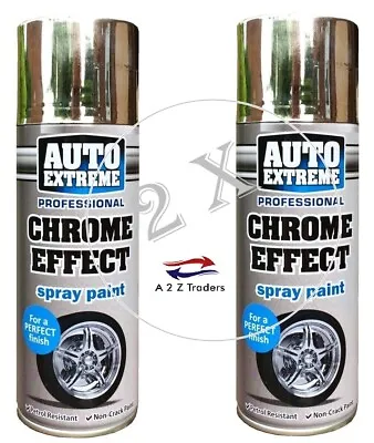 2 X CHROME FOIL MIRROR METALLIC EFFECT AUTO SPRAY PAINT DIY CAR AEROSOL 400ML • £10.95