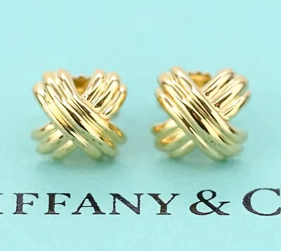 £486.04 • Buy Tiffany & Co. Signature X Stud Earrings 18K Yellow Gold  Auth W/Box C1027