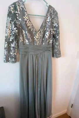 Adrianna Papell Sage Green Lace Sequin Mother Of The Bride Dress Prom Ball Siz 6 • $112