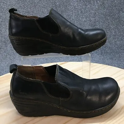 BOC Born Concept Shoes Womens 8 M Stefana Clogs Black Leather Pull On Wedge • $26.99