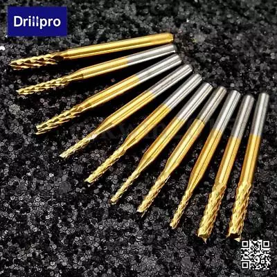 10/1PCS Drillpro Titanium Coat Carbide 1.5mm-3.175mm End Mill Engraving Bits CNC • £4.99