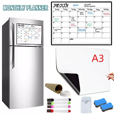 A3 Magnetic Fridge Whiteboard Dry Erase Calendar Planner Monthly Weekly Daily • $13.99