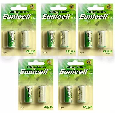 10 X CR123A 3V Lithium Battery 123 CR123 DL123 CR17345 Camera Battery Eunicell • £13.99