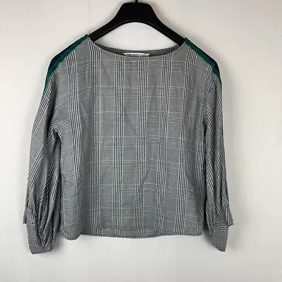 Zara Basic Plaid Check Blouse Strip Sleeve Size S • $7.03