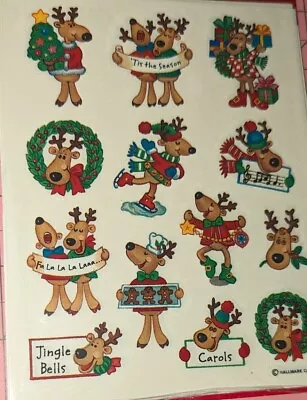 Vintage Hallmark Stickers  Christmas Reindeer Cartoon 1 Sheet  • $6