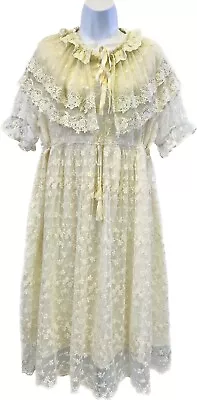 New Women’s Mori Girl Full Embroidered Organza Ruffle Lace Dress US OS S/M • $39.90