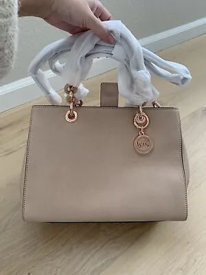 NWT MICHAEL Michael Kors Cynthia Medium Leather Satchel Handbag Blush • $159