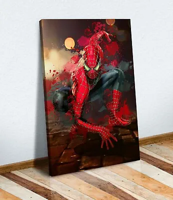 Canvas Wall Print Artwork Spiderman Splash Art Movie Marvel Kids Bedroom • £64.99