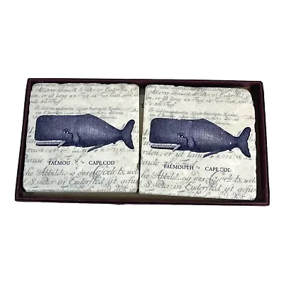 Vintage  Set Whale Cape Cod Falmouth Screencraft Tileworks Marble Beach Coasters • $22.74