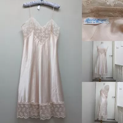 Vintage Pink Silky David Nieper Satin Chemise Full Slip  Negligee Nightdress M • £28