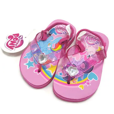 My Little Pony Girls Sandals Small 5 6 Flip Flops Pink Glitter Rainbow Dash MLP • $9.94