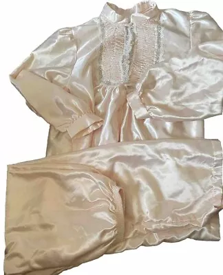 Vintage Vanity Fair Pajama Set L Cotton/Polyester Satiny Lt Pink Tufted Top • $29.99