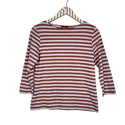 MARIMEKKO Shirt Womens Small Orange Blue Ilma Striped Boatneck Top Cotton Jersey • $43