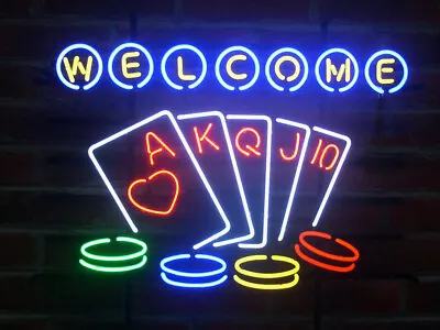 $269.59 • Buy New Welcome To Las Vegas Poker Game Room Neon Light Sign 24 X20  Lamp Poster