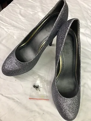 Ladies Sz 9 Ellie New  No Box Stiletto Heels Shoes Silver Extra Heel Taps • $5