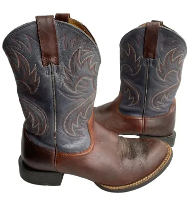 Ariat Horseman 33972 Blue Brown Embroidered Leather Western Boots Men's 10.5 D • $48.45