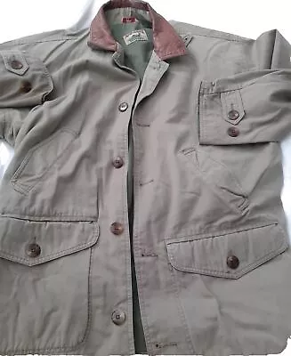 Adirondack Savile Row Men's M Canvas Field Jacket Coat Barn Beige Leather Collar • $7.99