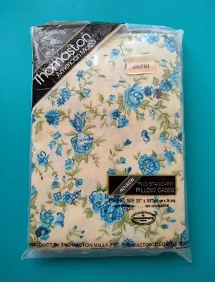 New Vintage Thomaston American Mood Standard Pillowcases Blue Rose Shabby Floral • $16.99