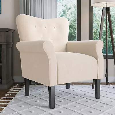 Modern Account Chair Linen Fabric Room Elegant Seat W/ Armrest Beige • $199.99