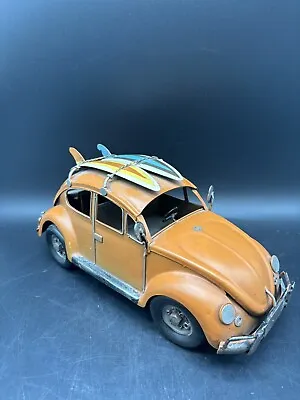 VW Beetle Bug Metal Tin Car Volkswagen With Surfboards Art Sculpture Orange 12 L • $38