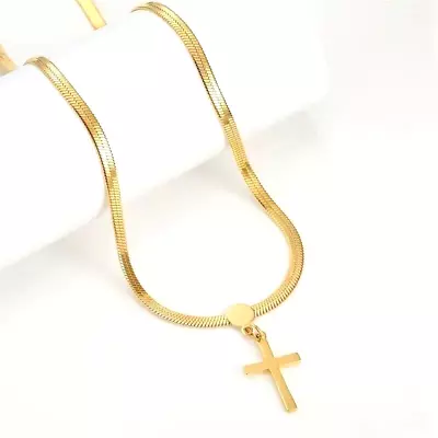 Golden Vintage Religious Belief Cross Stainless Steel Snake Bone Chain Necklace • $15.98