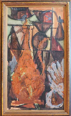 Abstract Vintage Modern Cubist Still Life W Jug Painting By Thalia Cleopa Greece • $1110