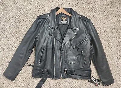 Men's Genuine Black Leather Motorcycle/Punk Thinsulate Jacket - Size 48 • $45