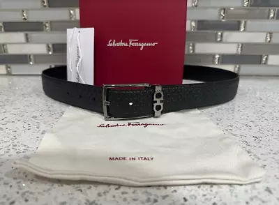 Mens Adjustable Reversible Black/Nero Salvatore Ferragamo Belt Gunmetal Buckle • $209.99