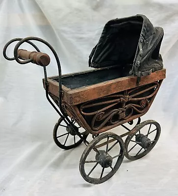 Vintage Antique Handmade Baby Stroller Child’s Buggy Carriage Wood Wicker Iron • $79.55