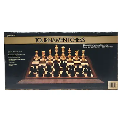 Vtg 1986 Pressman Tournament Wood Chess Set Hand Carved Folding Board Storage • $35.95