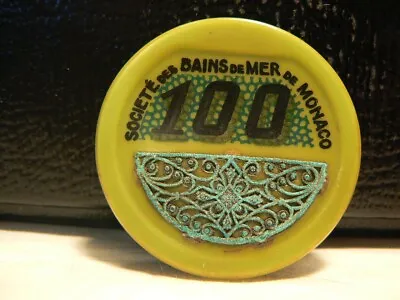 VTG Monaco Casino 100 Chip Societe Des Bains On Mer De Monaco Plastic With Cop • $30