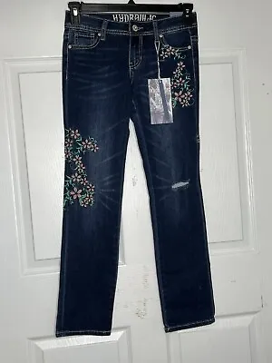 $19.99 • Buy Hydraulic Jeans Womens 1 Blue Lola Straight Embroidered Distressed