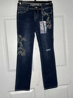 $19.99 • Buy Hydraulic Jeans Womens 1 Blue Lola Straight Embroidered Distressed
