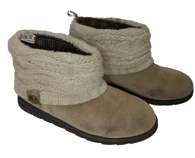 Muk Luks Ankle BOOTS Womens SIZE 9 Patti Brown Sweater Knit Short Winter  Shoes • $14.95