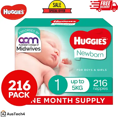 $73.59 • Buy Huggies Ultimate Mega Nappies Size 1 Newborn (up To 5kg) - 56/108/160/208 Pack