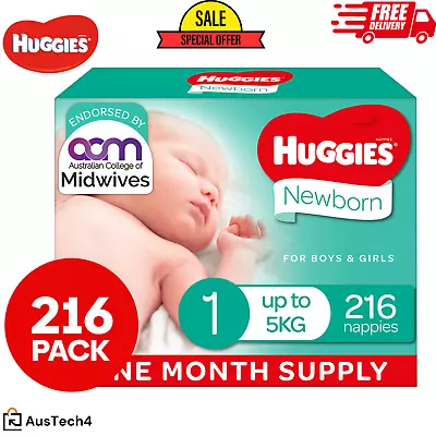 Huggies Ultimate Mega Nappies Size 1 Newborn (up To 5kg) - 56/108/160/208 Pack • $73.59