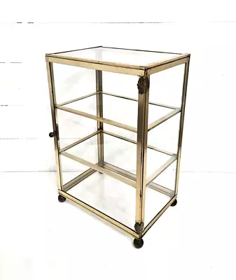 Vintage Brass Glass Shelves Tabletop Curio Display Cabinet Ball Footed • $228