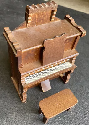 Vintage Miniature Dollhouse Wood Upright Piano 1:12 Music With Box & Stool • $29.95