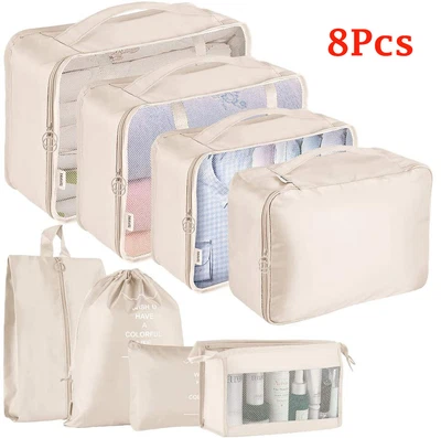 $12.99 • Buy 8Pcs Packing Cubes Luggage Storage Organiser Travel Compression Suitcase Bag AU