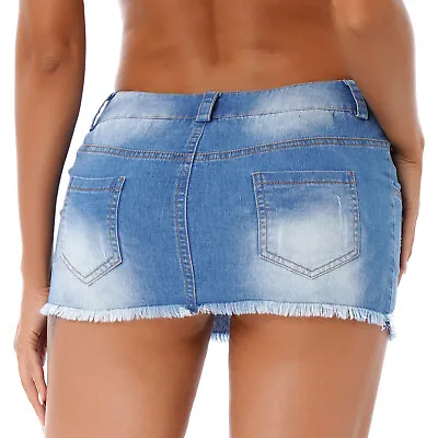 US Womens Y2K Denim Mini Skirt Washed Pockets Jean Slim Fit Short Skirt Clubwear • $14.22