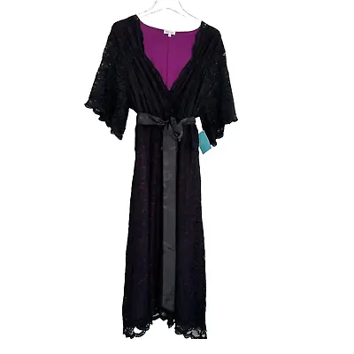 Kiyonna Lace Gown Dress Black Women 3X V Neck Half Sleeve Lined Stretch Maxi New • $54.99