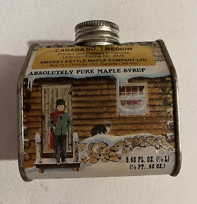 Vintage 1984 Quebec Pure Maple Syrup 8.45 Oz. Log Cabin Tin Metal Can Full NOS • $29.99