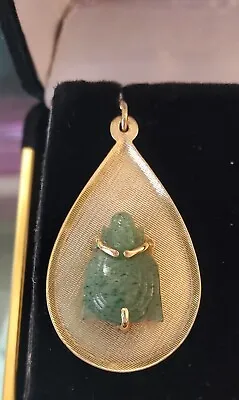 Vintage 14K Yellow Gold Jade Buddha Pendant • $185